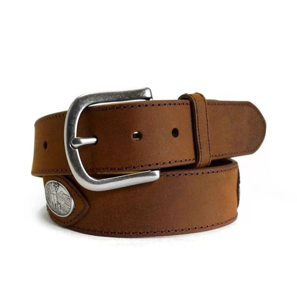 Realtree Men’s Deer Conch Leather Belt Brown Crazyhorse Color Sz 44